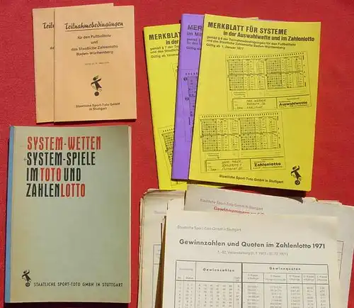 () System-Wetten. 1970. Toto und Zahlen-Lotto. 124 S., Hg. Staatl. Sport-Toto GmbH, Stuttgart