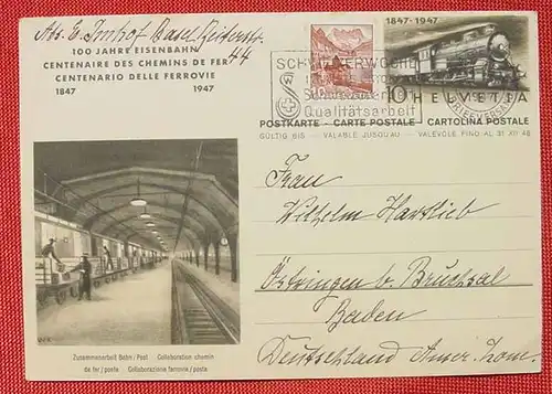 () Postkarte 100 Jahre Eisenbahn 1947 Schweiz Ganzsache