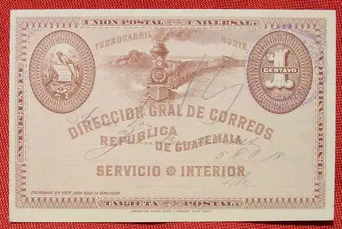(1039457) Postkarte Guatemala, Motiv Eisenbahn, mit Stempel, Rueckseite unbeschrieben