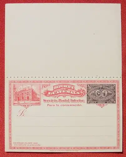 (1039459) Antwort-Postkarte Guatemala 1897 (mit Motiv Eisenbahn / Schiff), unbeschrieben