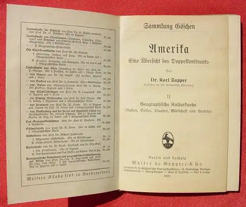 () Sapper "Amerika". Geographische Kulturkunde (Rassen, Voelker ...) 1923 Sammlung Goeschen