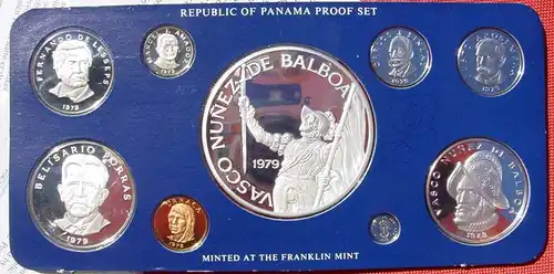 () Panama. Proof-Satz von 1979. 9 Muenzen im Etui (incl. 20 Balboa in Sterling-Silber)