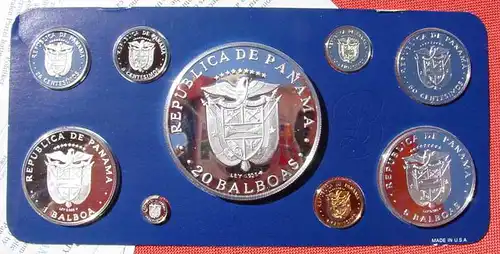 () Panama. Proof-Satz von 1979. 9 Muenzen im Etui (incl. 20 Balboa in Sterling-Silber)