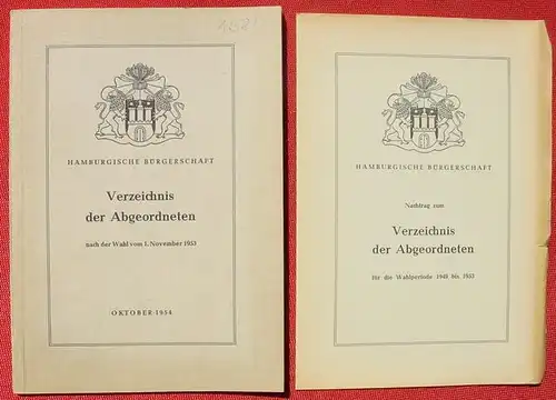 Hamburger Buergerschaft. Verz. Abgeordnete 1954. 48 S. (0370138)