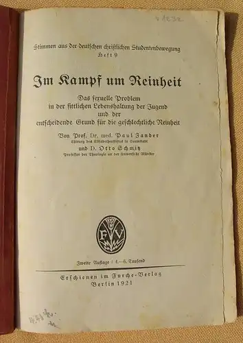 Das sexuelle Problem in der sittlichen Lebenshaltung der Jugend. Berlin 1921 ()