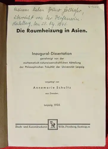 Schultz "Die Raumheizung in Asien" Postberg, Bottrop / Leipzig 1935 ()