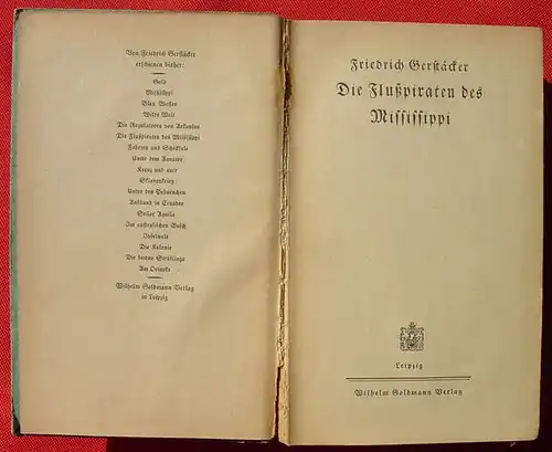 (0100031) Gerstaecker "Die Flusspiraten des Mississippi". Goldmann, Leipzig 1940