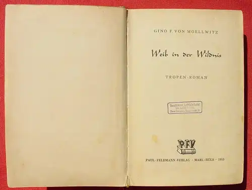 (1006674) Moellwitz "Weib in der Wildnis". Tropen-Abenteuer. 318 S., Feldmann 1953