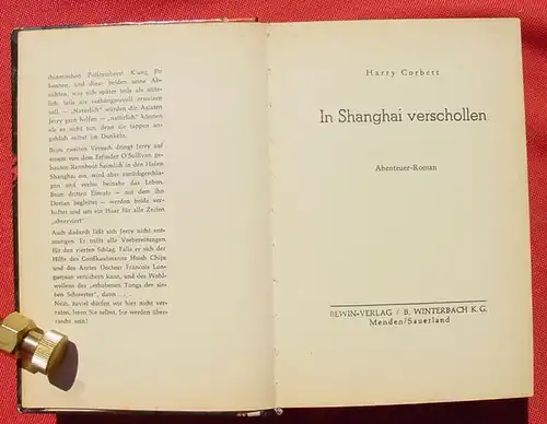 (1006675) Corbett  "In Shanghai verschollen". Abenteuer. 256 S., Bewin, Winterbach. Menden