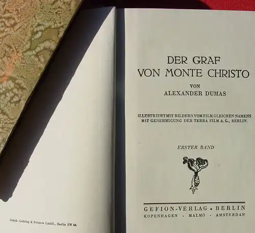 (0100229) Dumas "Der Graf von Monte Christo". 4 Buecher. Gefion-Verlag, Berlin 1930er Jahre