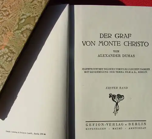 () Dumas "Der Graf von Monte Christo". 4 Buecher. Gefion-Verlag, Berlin 1930er Jahre