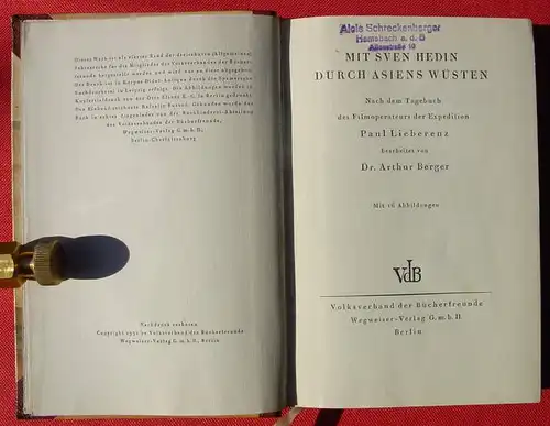 () "Mit Sven Hedin durch Asiens Wuesten". Expedition. 1932 Berlin, Wegweiser-Verlag