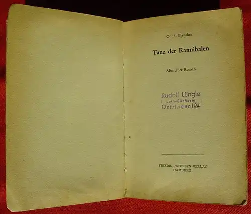 (1005371) Breucker "Tanz der Kannibalen". Abenteuer-Roman. 288 S., Friedr. Petersen-Verlag, Hamburg