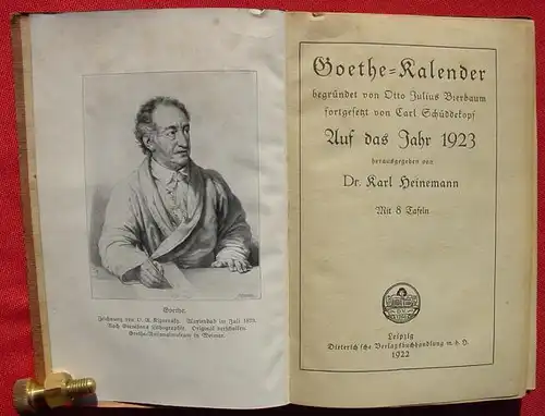 () "Goethe-Kalender auf das Jahr 1923". Heinemann. 176 S., Dieterich, Leipzig 1922