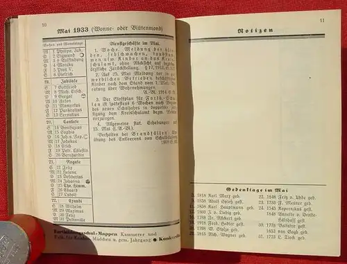 (0190059) "Badischer Schulkalender 1933". Alfred Baur. 370 Seiten. Verlag Konkordia, Buehl