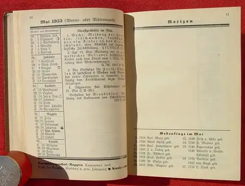 () "Badischer Schulkalender 1933". Alfred Baur. 370 Seiten. Verlag Konkordia, Buehl