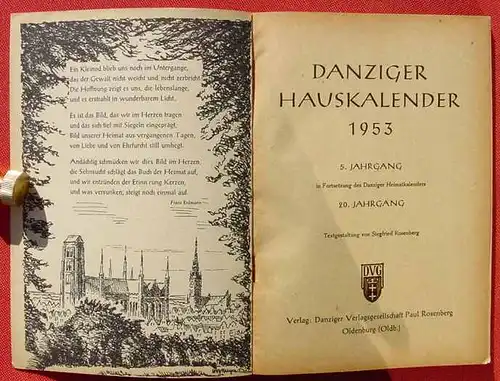 (0190071) "Danziger Hauskalender 1953". Rosenberg. 128 Seiten. Verlag Danziger Verlagsgesellschaft