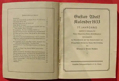 () Gustav Adolf Kalender 1933. 76 Seiten. Saechsische Verlagsgesellschaft, Leipzig