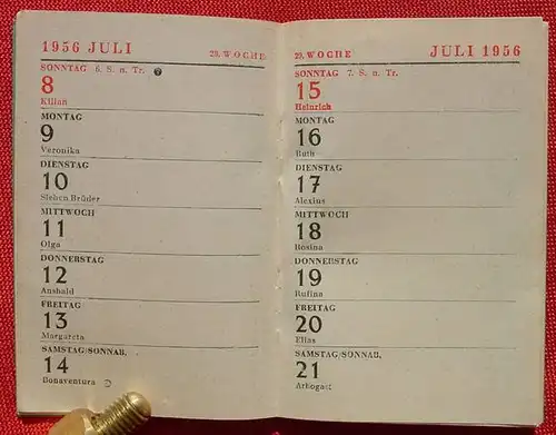 (0190109) "Taschenkalender 1956". Kleinformat. 64 Seiten. Mit Vorschau fuer 1957