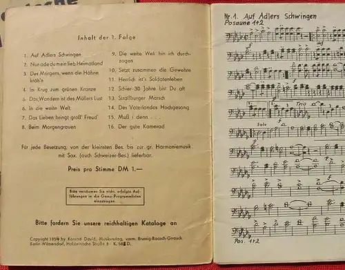 (1005999) Gnauck. 2 x "Deutsche Liedermaersche". Posaune I & II. je 16 S., 1954 David, Berlin