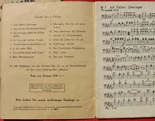 () Gnauck. 2 x "Deutsche Liedermaersche". Posaune I & II. je 16 S., 1954 David, Berlin