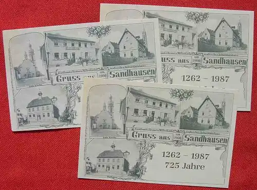 (1038538) Drei Gedenkkarten Sandhausen (bei Heidelberg) 1262-1987. Postkartenformat