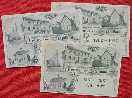 () Drei Gedenkkarten Sandhausen (bei Heidelberg) 1262-1987. Postkartenformat