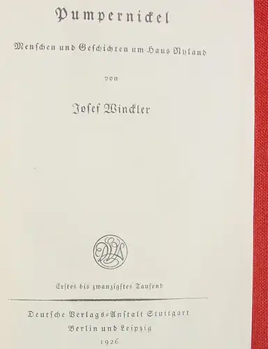() Winckler "Pumpernickel". Haus Nyland. 488 S., 1. Auflage 1926, Stuttgart Berlin Leipzig