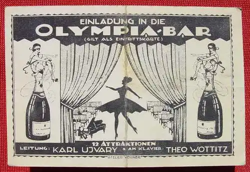 (1038569) Postkarte. Einladung in die Olympia-Bar. Leitung Karl Ujvary. Klavier Theo Wottitz