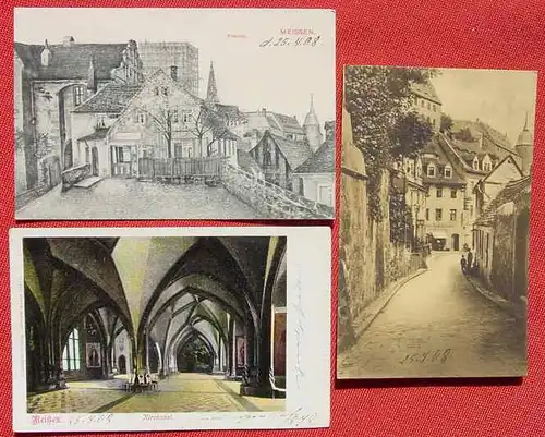 () Drei Postkarten. Meissen, um 1906-1908. Ansichtskarten