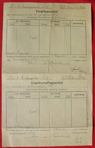 (0070016) Verpflegszettel fuer K. u. K. Train-Regiment Nr. 1  von 1909