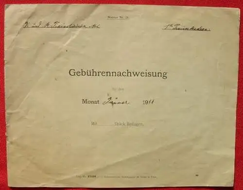 ! Neu u. gültig : Versandkosten ab Euro 2,50 !  ()  'K. u. K. Traindivision No. 2'. Gebuehrennachweisung fuer Januar 1911. Acht Seiten-Heft mit Eintragungen. Format ca. 24 x 19 cm # Militaria