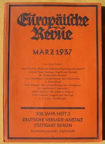 () "Europaeische Revue". Magazin v. Maerz 1937. 88 S., z.B. Volksfront-Regierung in Frankreich