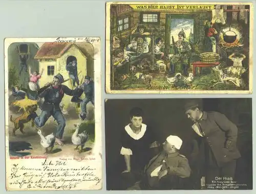 (1025731) 3 Ansichtskarten mit Motiven 'Militaer / Humor'. 1906 / 1918