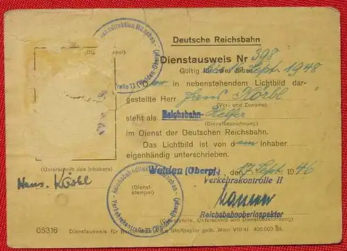 (2001209) Deutsche Reichsbahn. Dienstausweis 1946. Lichtbild entnommen