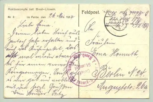 (1010160) Feldpostkarte 1917. WK I. Rokitnosuempfe oestl. Brest-Litowsk - Nr. 3