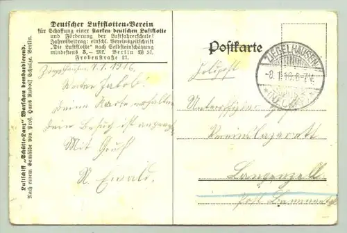 () Ansichtskarte. "Luftschiff Schuette-Lanz Warschau bombadierend". 1916