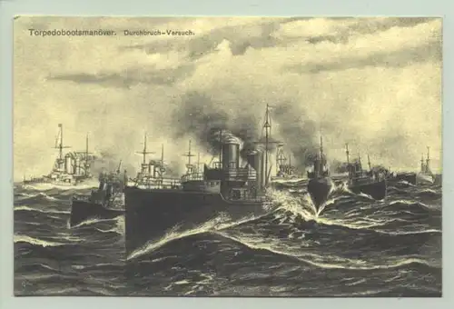 (1015814) Original Postkarte "Torpedobootsmanoever. Durchbruch-Versuch", WK I