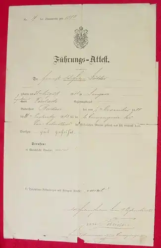 (1031054) Deutsches Reich. Kaiserliche Marine. Zeugnis 1883