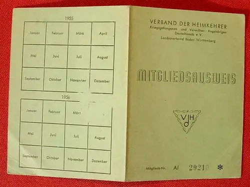 (1012447) Heimkehrer Mitgliedsausweis 1953-1956