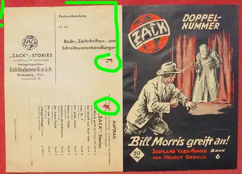 () Werbeblatt 1949. ZACK Kriminal-u. Abenteuer-Romanhefte. Dexheimer, Pirmasens