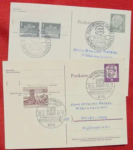 (1042019) 6 Postkarten mit Sonderstempeln Philatelie, Post, Briefmarken, 1961 - 1968