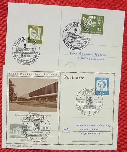 () 6 Postkarten mit Sonderstempeln Philatelie, Post, Briefmarken, 1961 - 1972