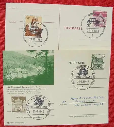 () 6 Postkarten mit Sonderstempeln Philatelie, Post, Briefmarken, 1961 - 1972