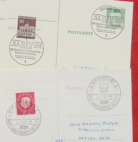 () 4 Postkarten mit Sonderstempeln Sport, Turnfest, Leichtathletik, 1960-1968