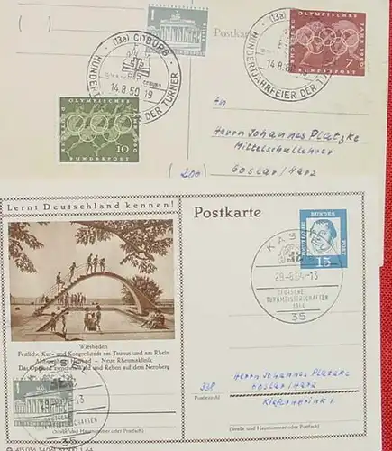 () 4 Postkarten mit Sonderstempeln Sport, Turnfest, Leichtathletik, 1960-1968