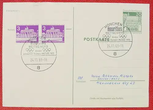 () Postkarte mit Sonderstempeln von 1968 zum Thema Olympia-Marken 1972