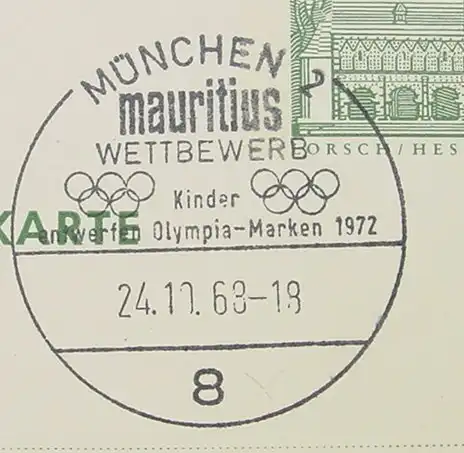 (1042027) Postkarte mit Sonderstempeln von 1968 zum Thema Olympia-Marken 1972