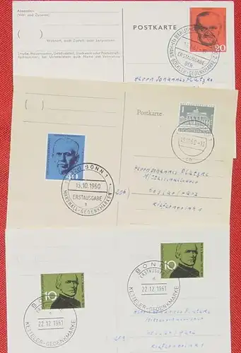 (1042038) 3 Postkarten mit Sonderstempeln Gedenkmarken 1960-1961