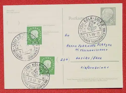 (1042040) Postkarte mit Sonderstempeln Deutscher Tekelklub Koeln-Suelz 1959